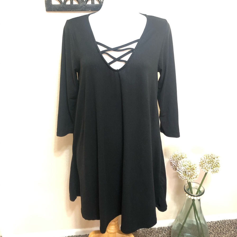 Super cute simple black dress cross cross detail